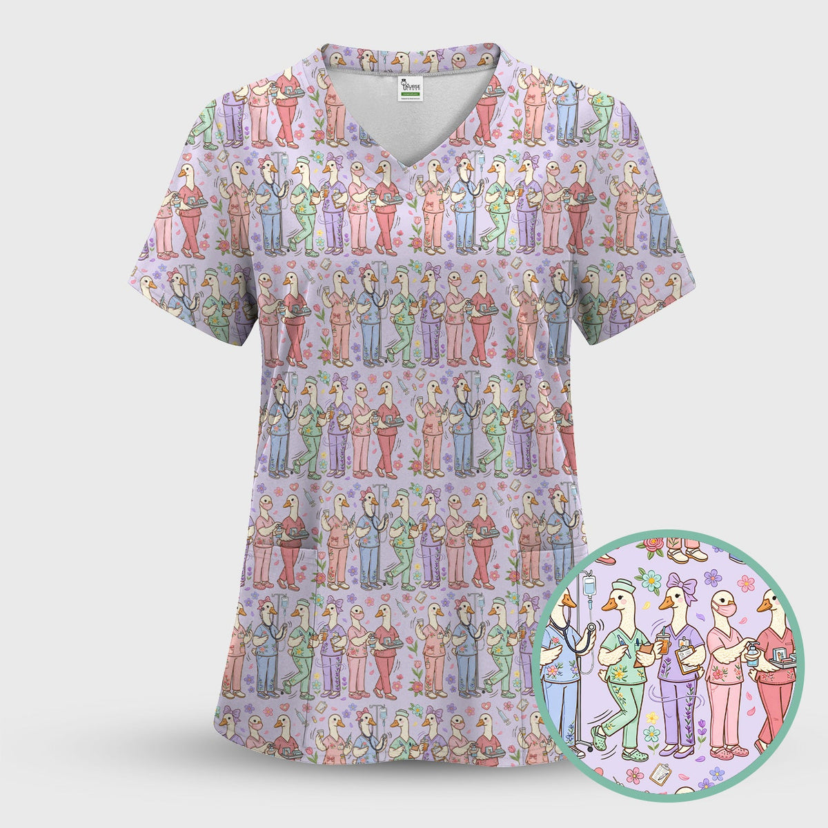Goose Characters Floral Nurse Scrub Set