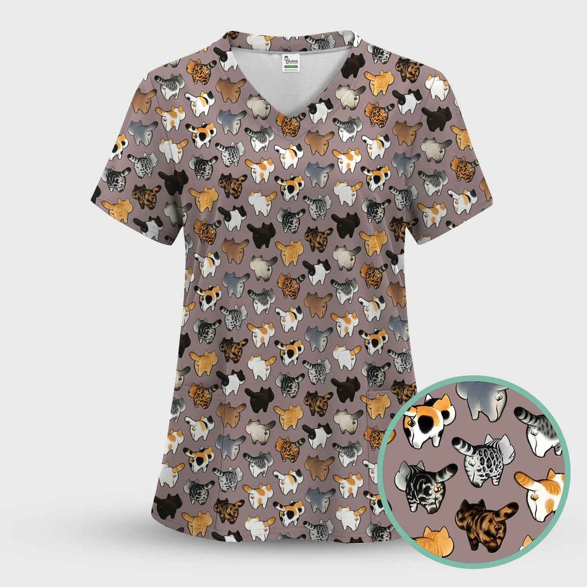 Cat Butt Nurse Scrub Top