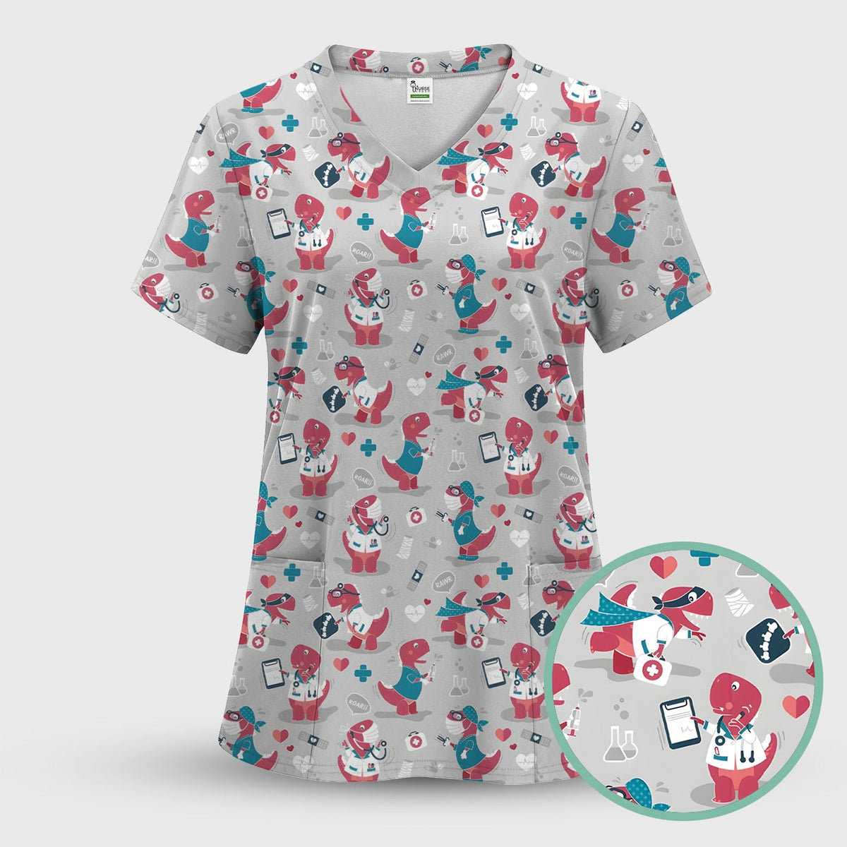 Dinosaur Doctor Nurse Scrub Top