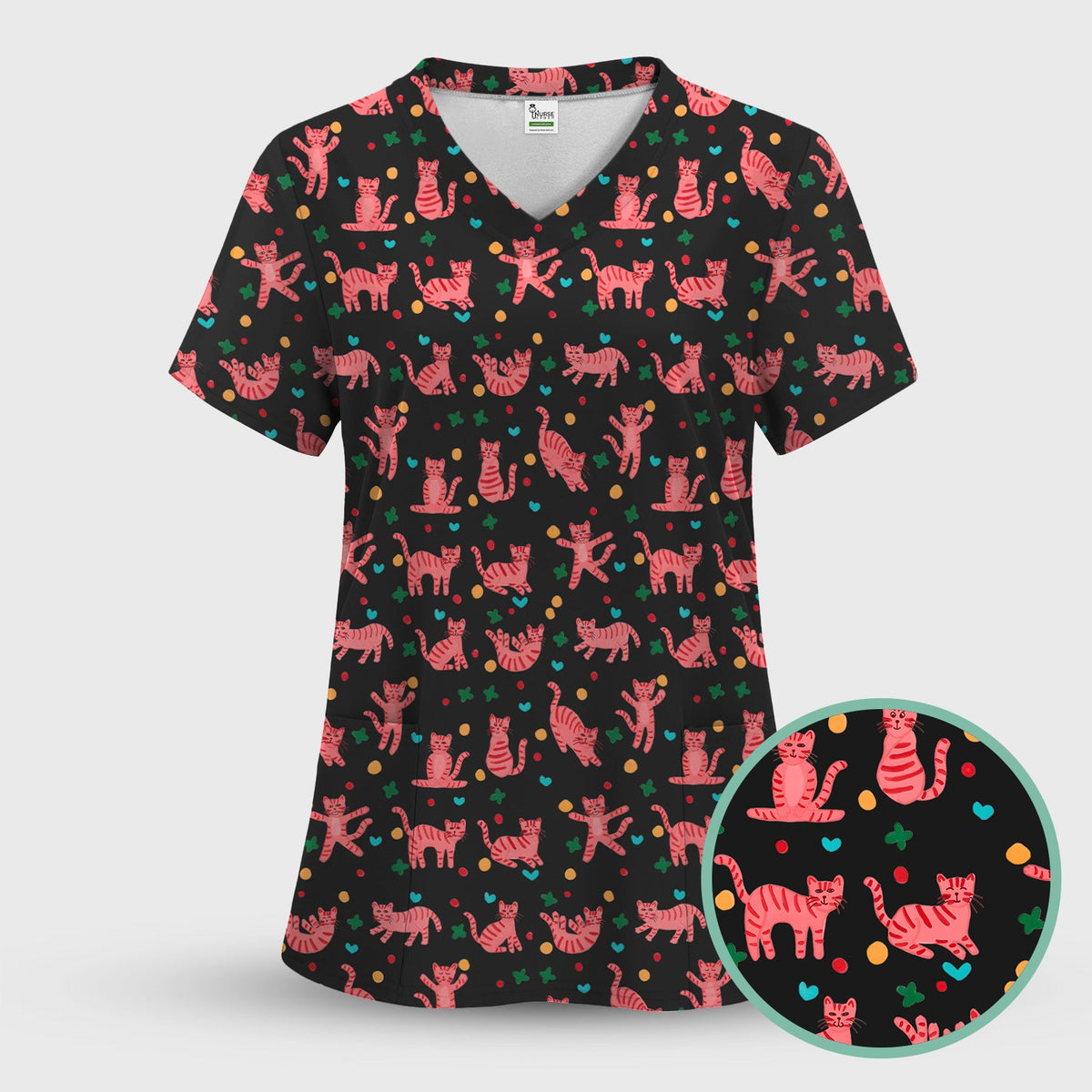 Pink Cat Nurse Scrub Set