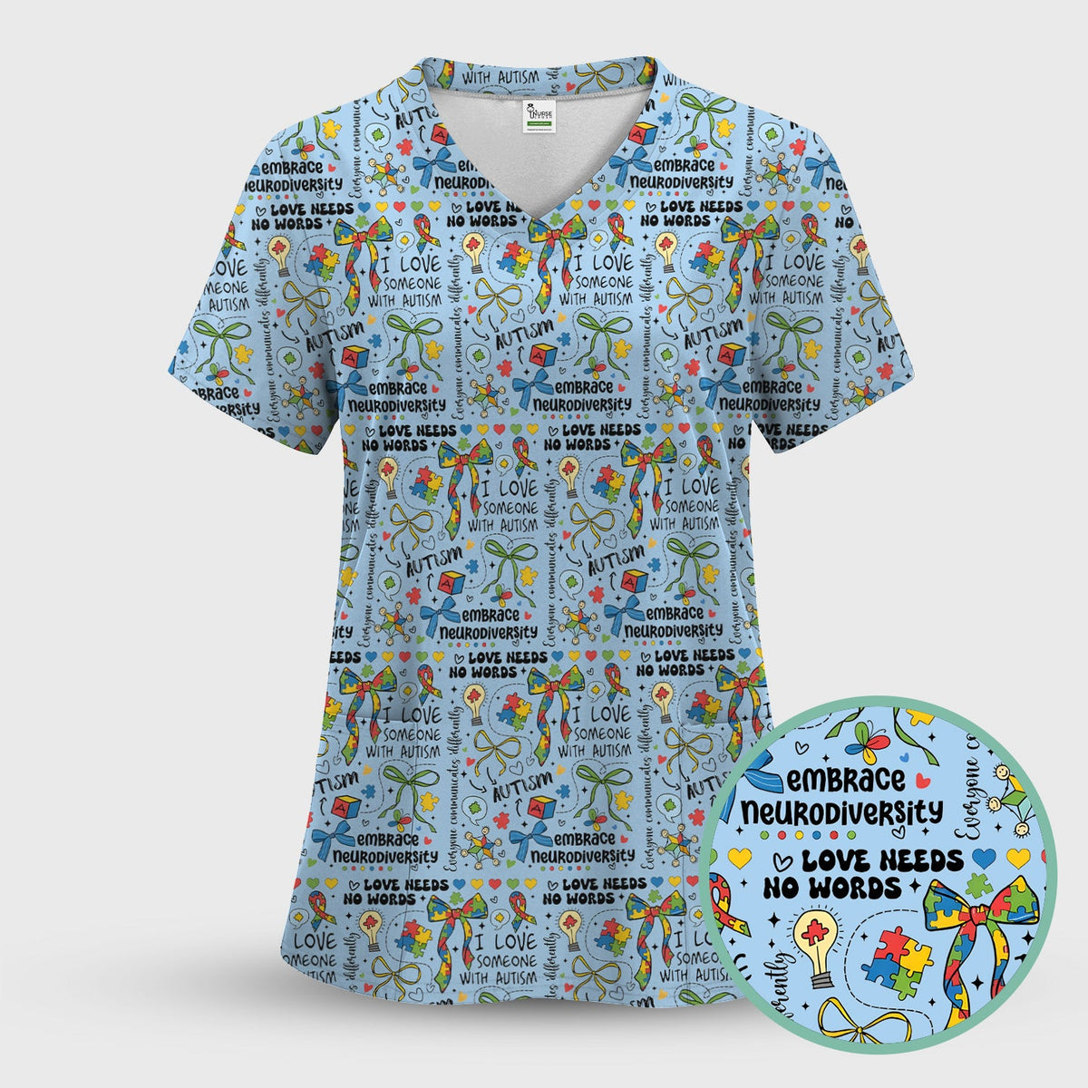 Autism Awareness Puzzle Ribbon Pastel Nurse Scrub Set