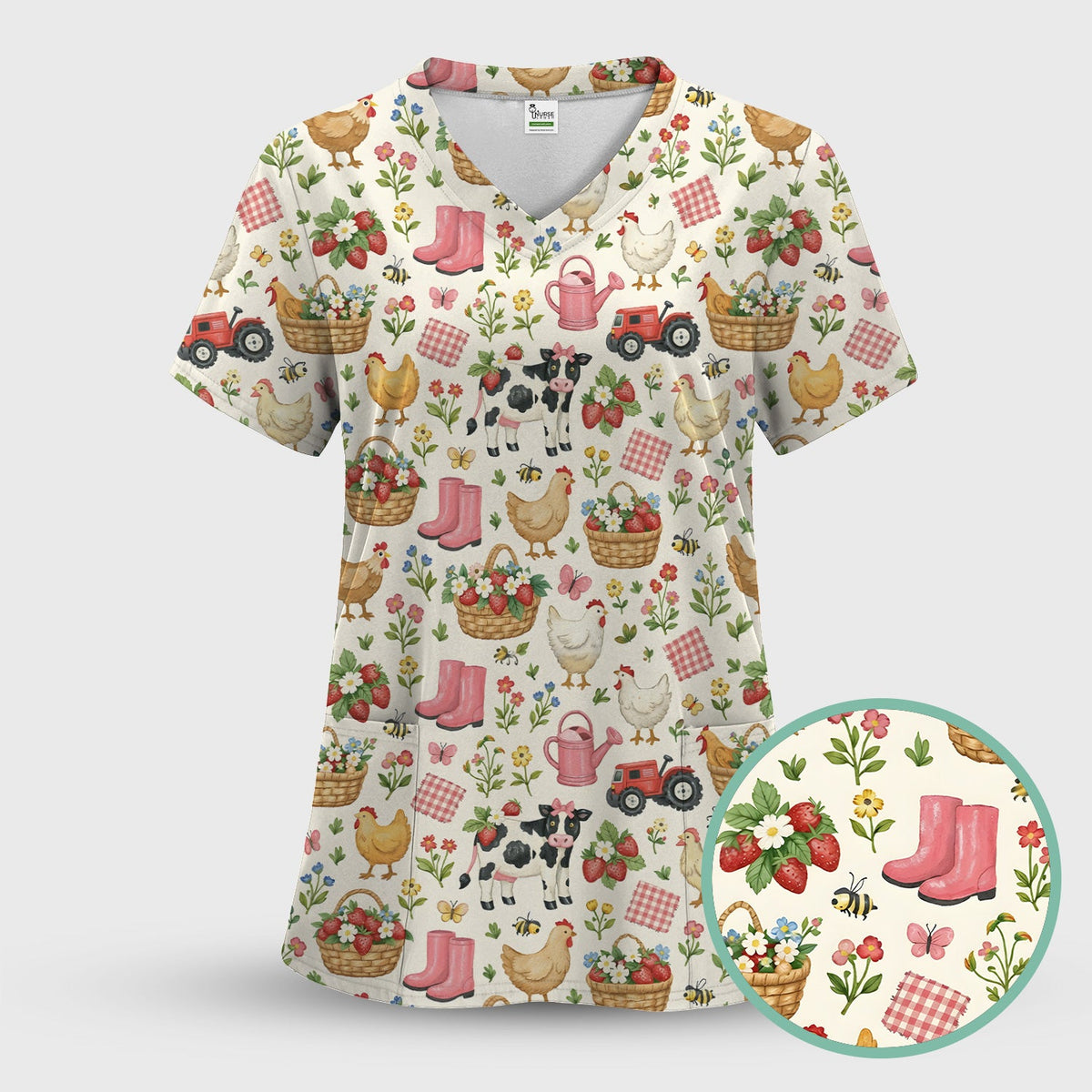 Whimsical Farm Animals Garden Nurse Scrub Set
