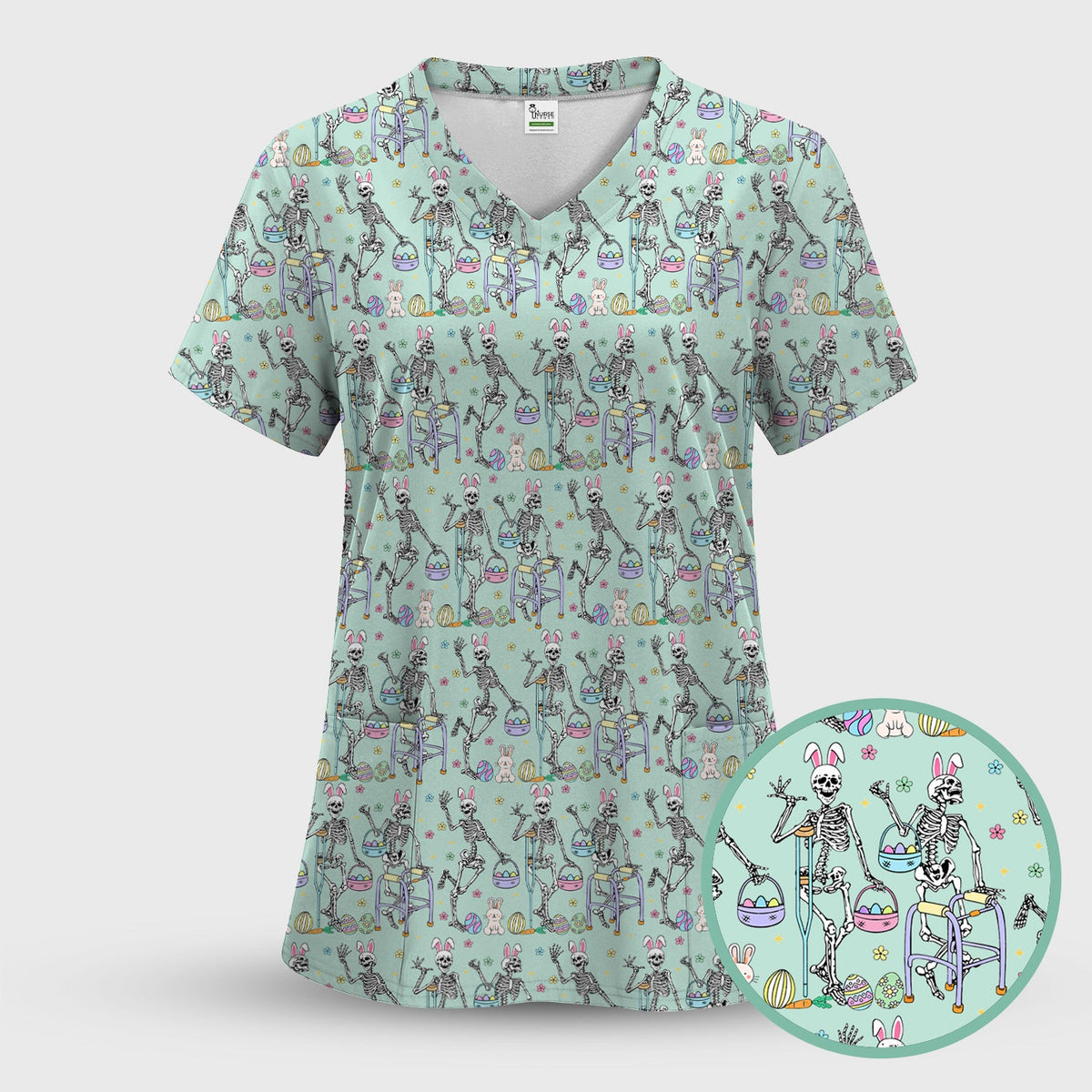 Fun Skeleton Bunny Nurse Scrub Set - Easter Gift