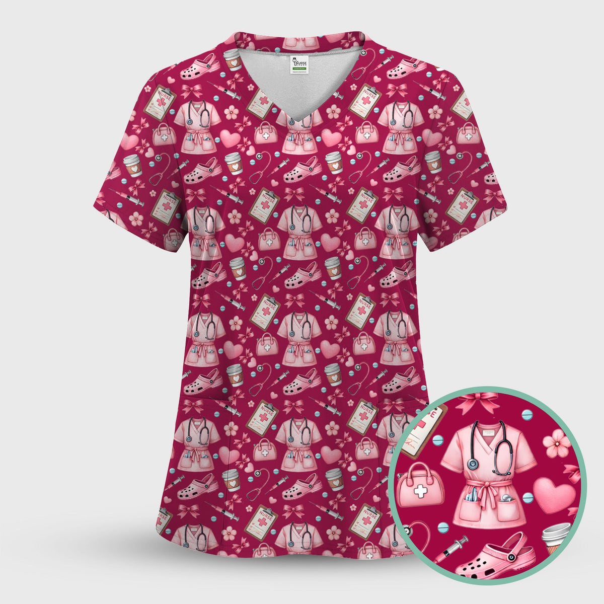 Valentine Pink Nurse Icons Scrub Set