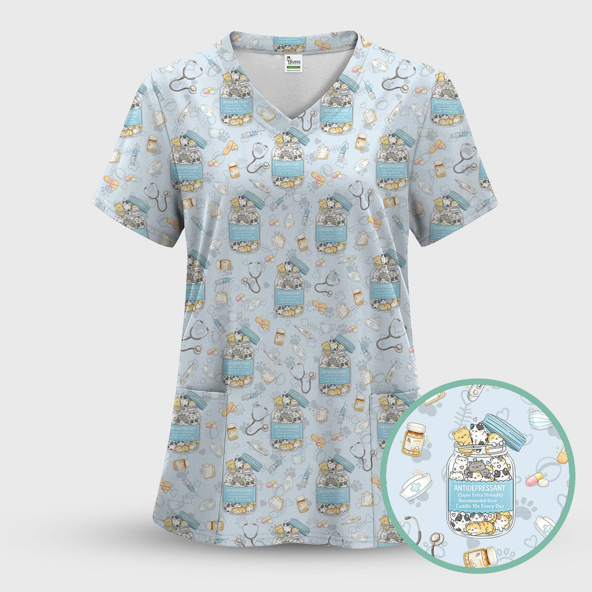 Antidepressant Cat Jar Nurse Scrub Set