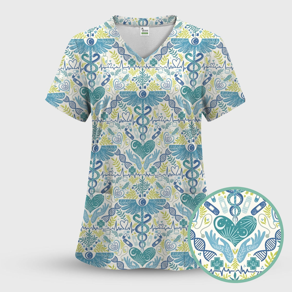 Botanical Caduceus Heart Nurse Scrub Set