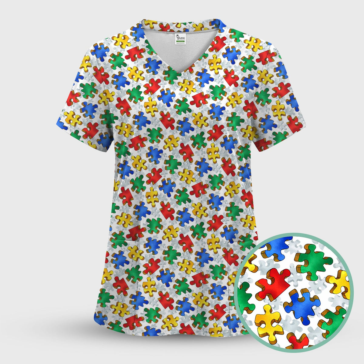 Colorful Autism Puzzle Piece Nurse Scrub Set