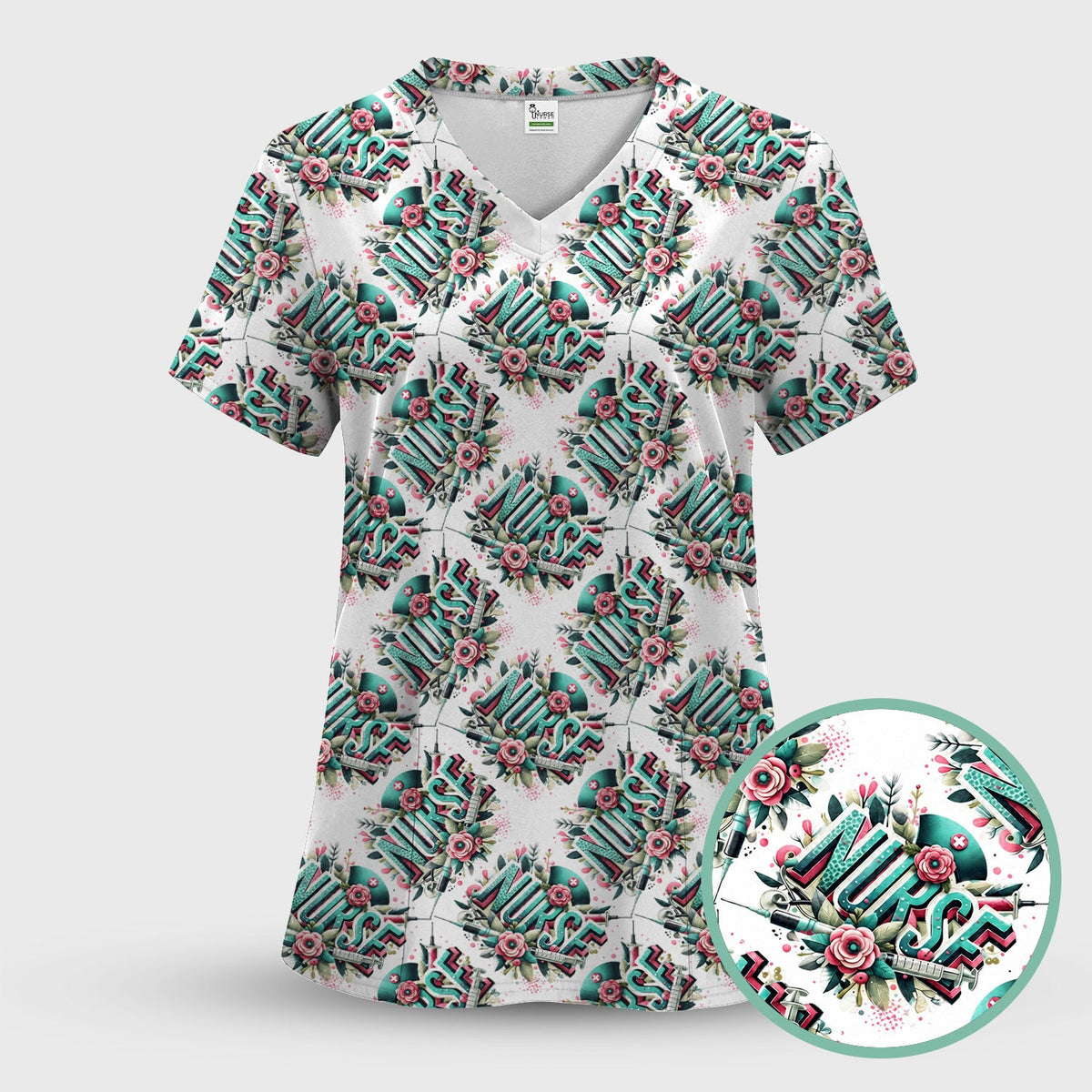 Typography Floral Nurse Scrub Set