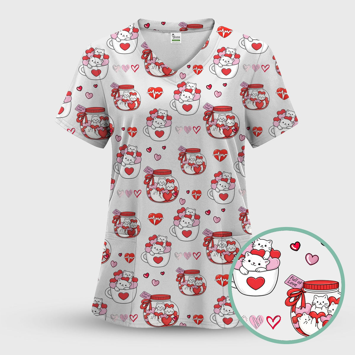 Cat Nurse Scrub Top - Valentines Day Gift