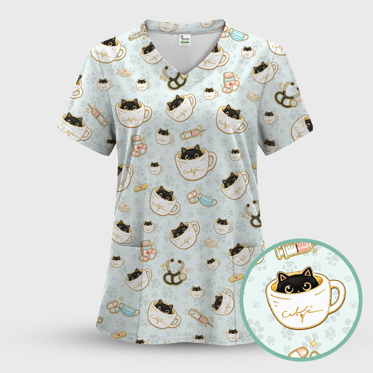 Coffee Cat Nurse Scrub Set