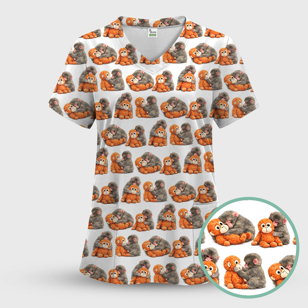Cute Baby Monkey Plush Toy Nurse Scrub Set