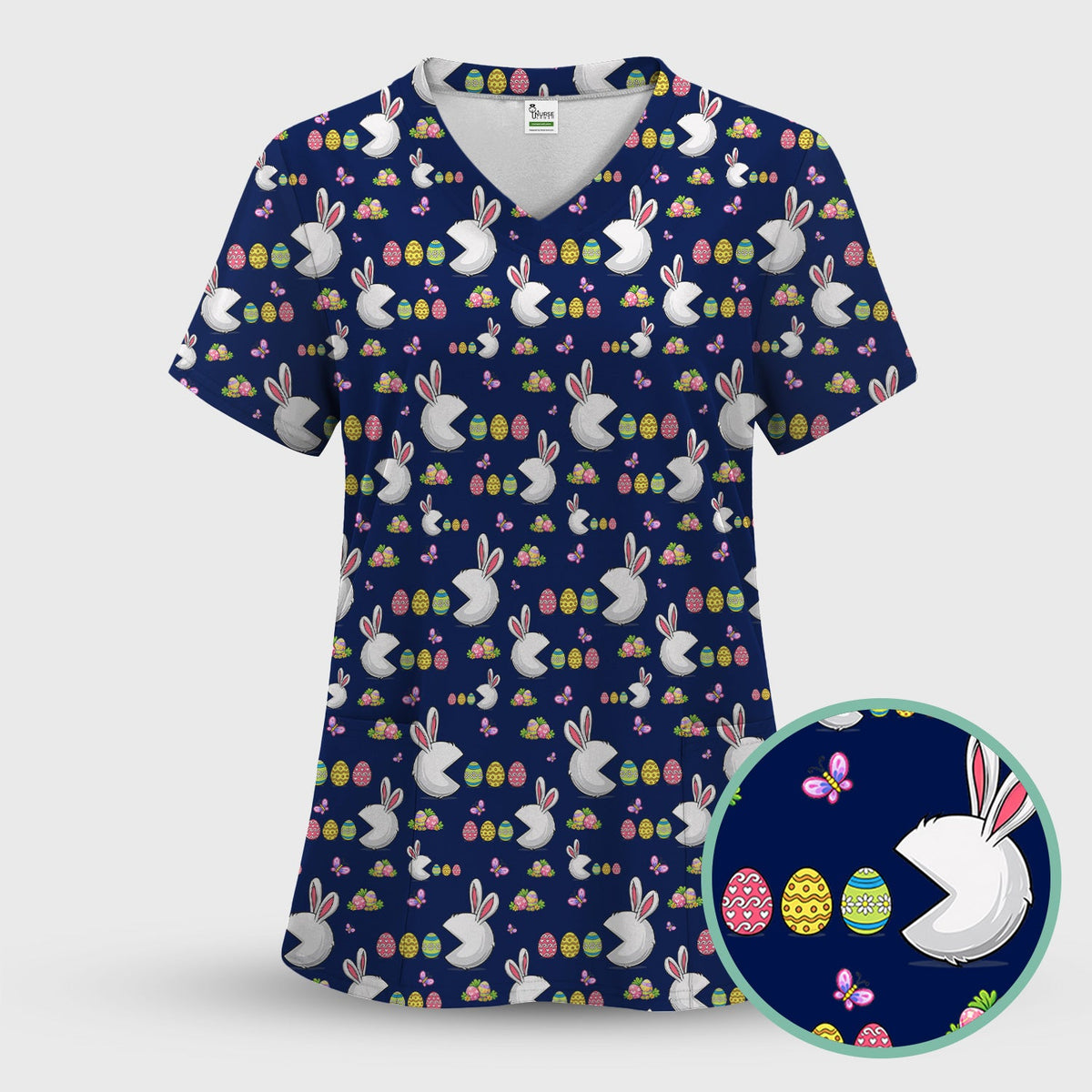 Bunny Colorful Eggs Nurse Scrub Set - Easter Gift