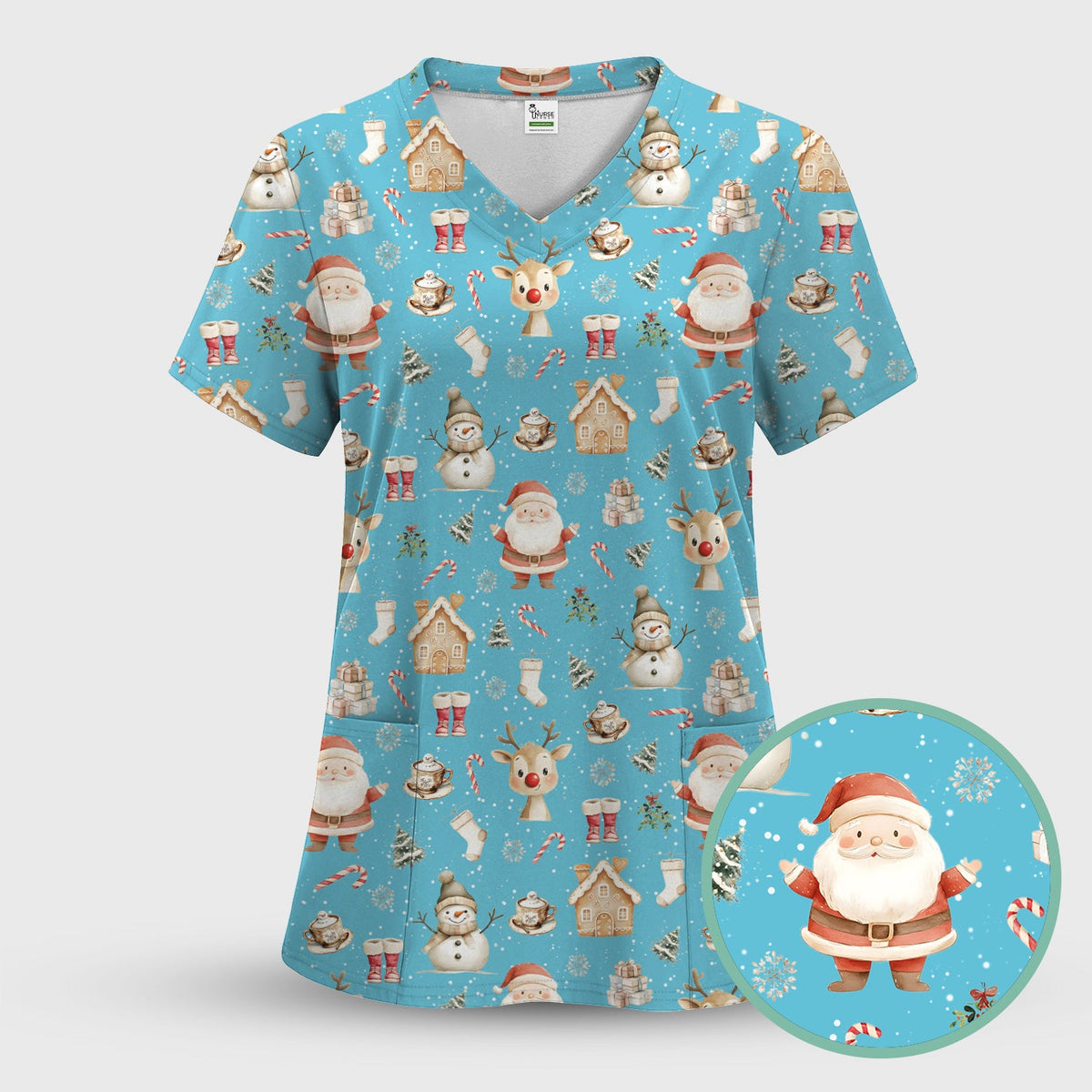 Christmas Santa Nurse Scrub Top