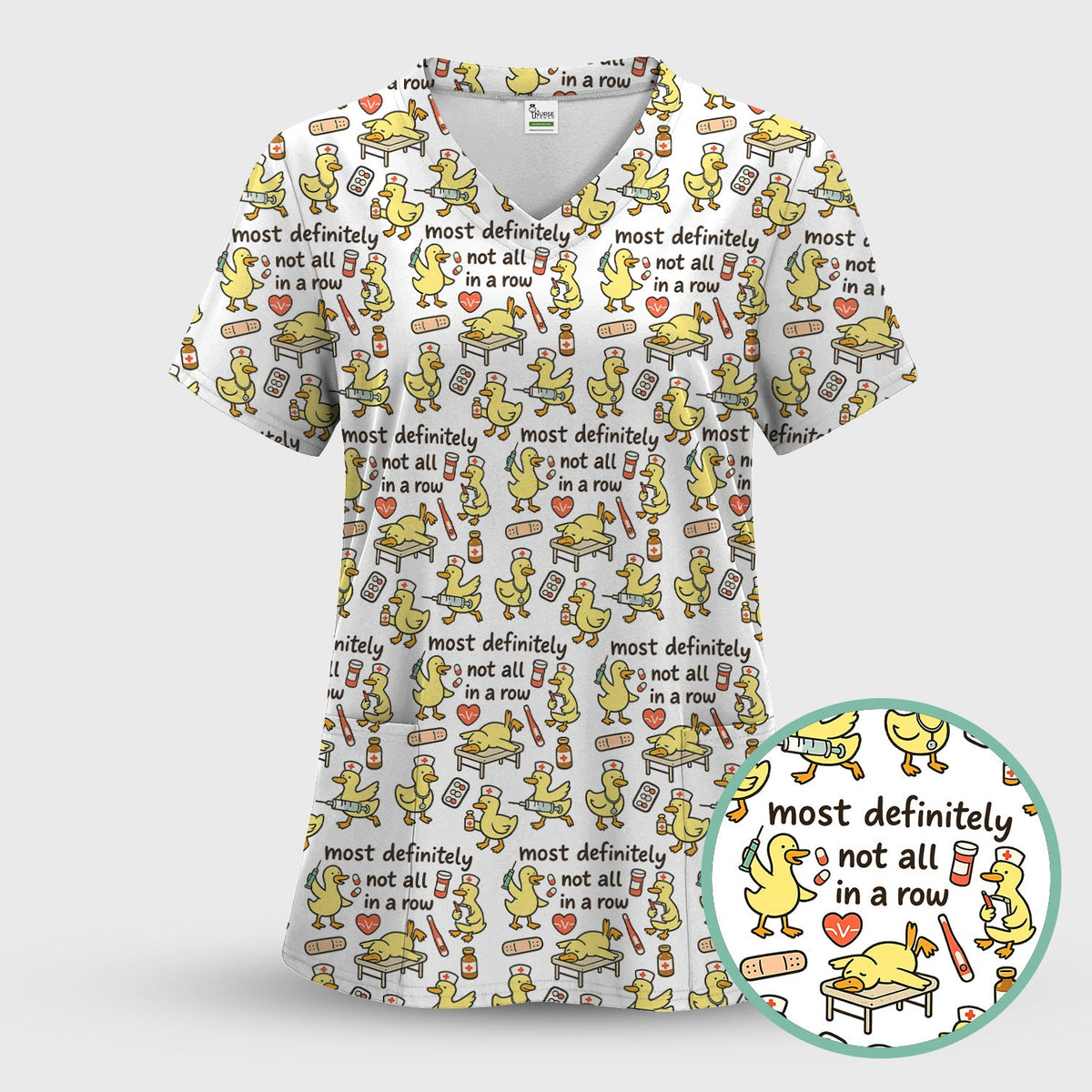 Funny Nurse Duck Medical Humor Pattern Scrub Top, Comfortable Scrubs for Nurses