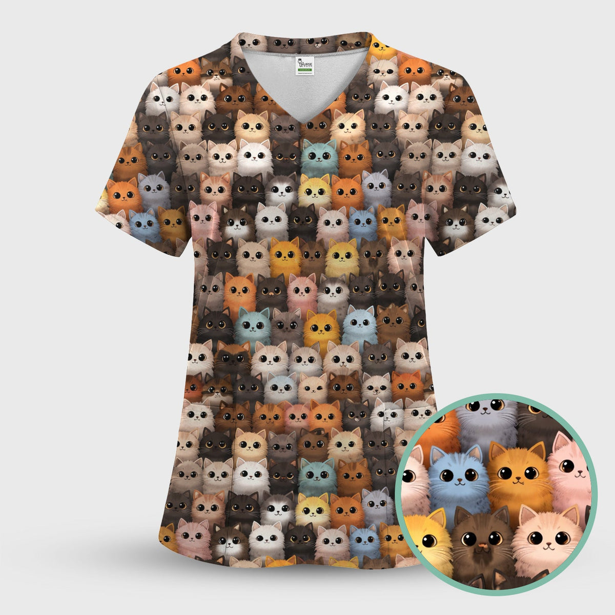 Lightweight Colorful Cat Nurse Scrub Top