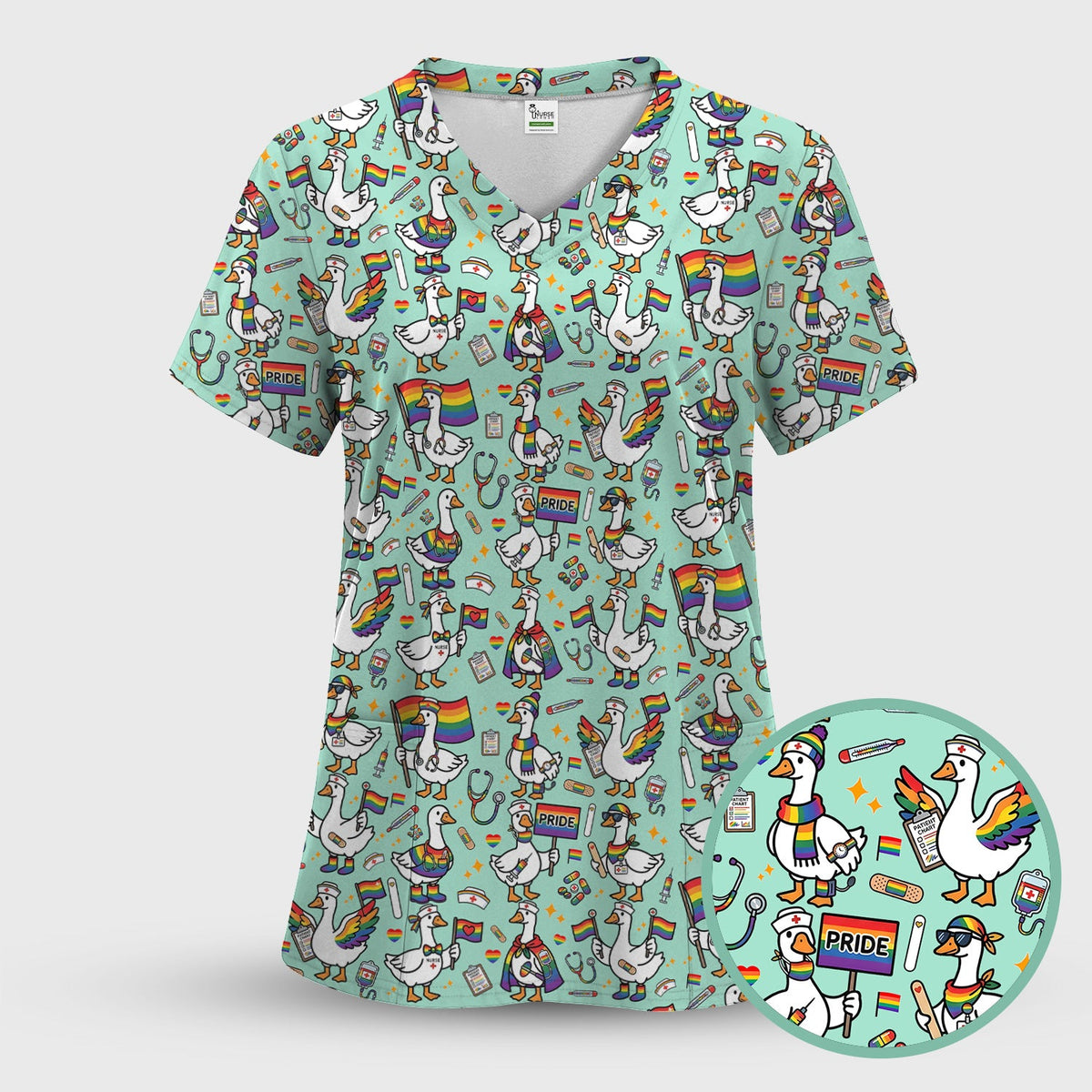 LGBT Pride Nurse Duck Scrub Top