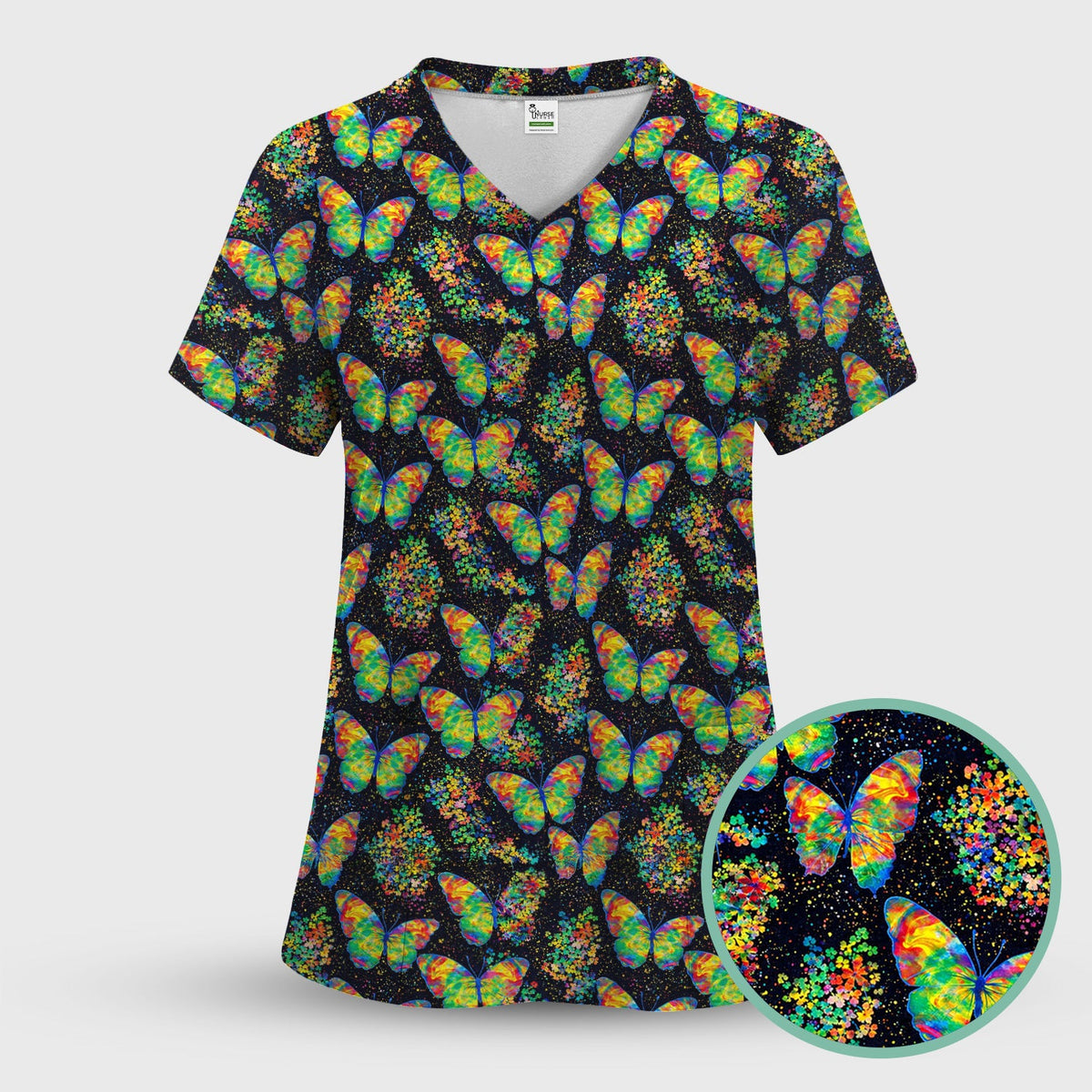 Rainbow Butterfly Galaxy Nurse Scrub Set