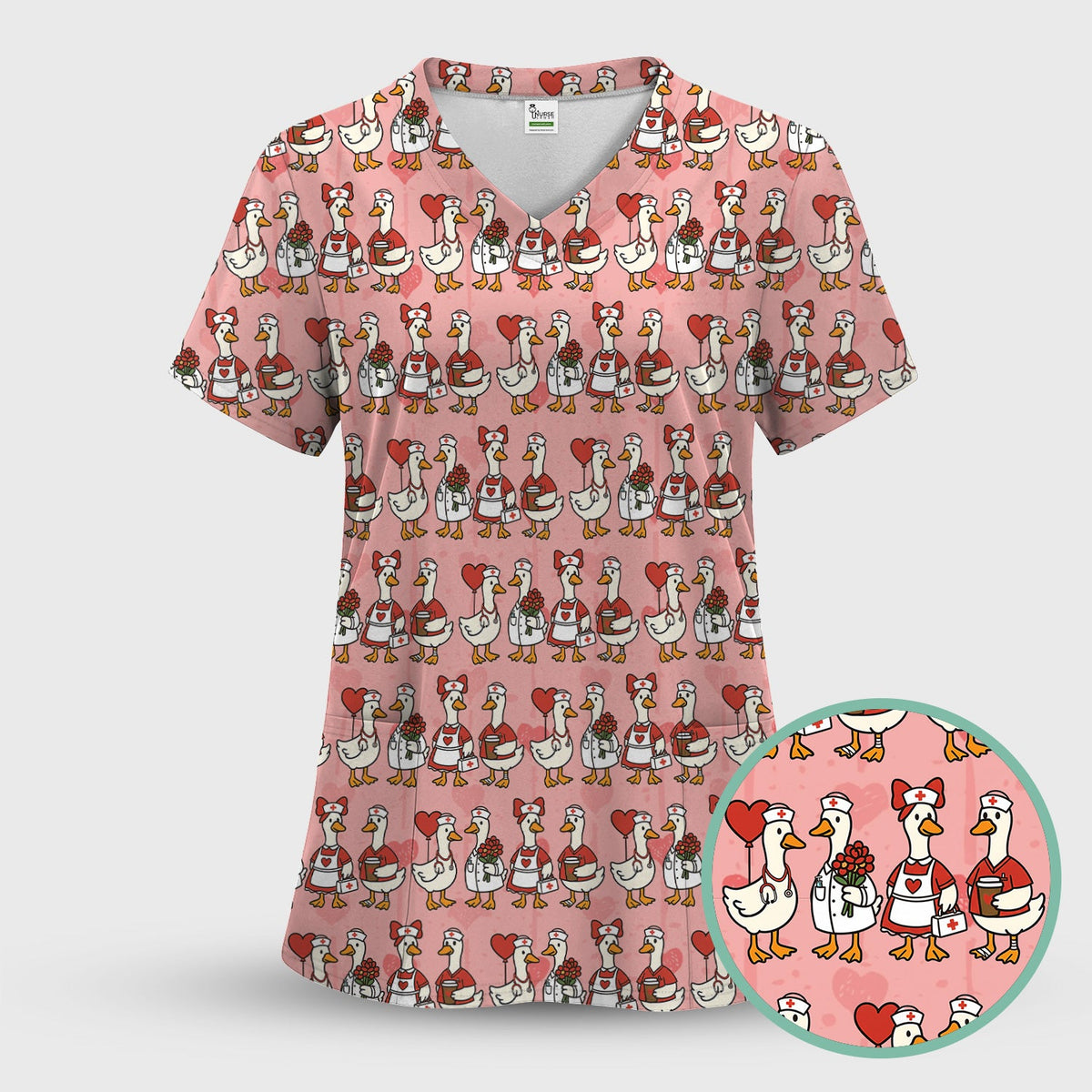 Valentine Nurse Goose Scrub Top