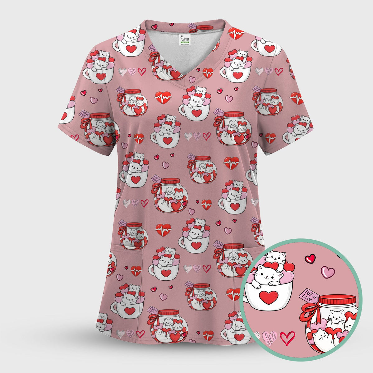Cat Nurse Scrub Top - Valentines Day Gift