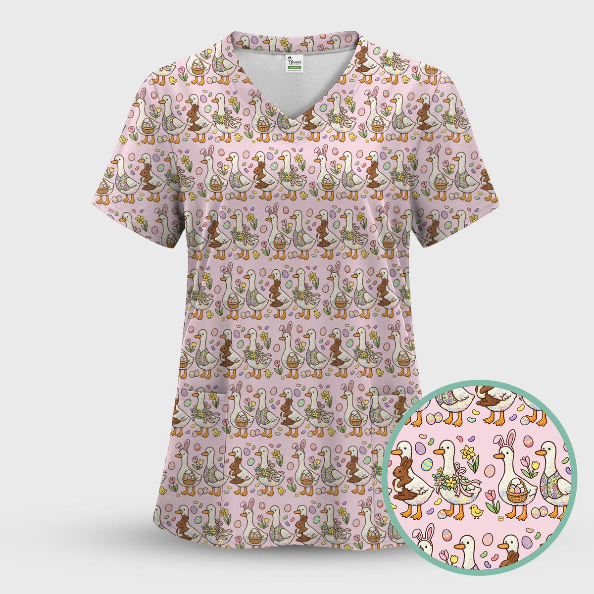 Duck Bunny Egg Floral Nurse Scrub Set - Easter Gift