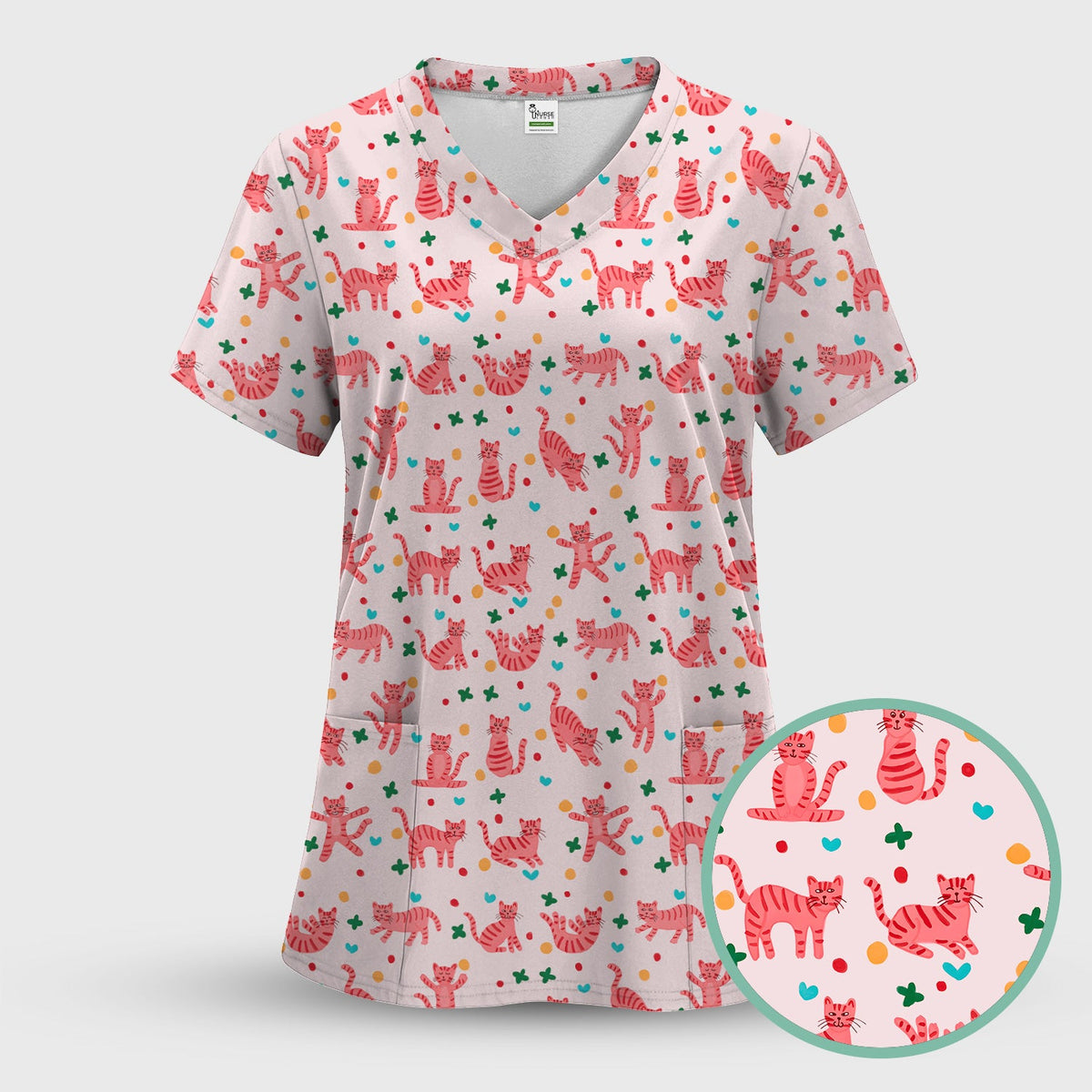 Pink Cat Nurse Scrub Set