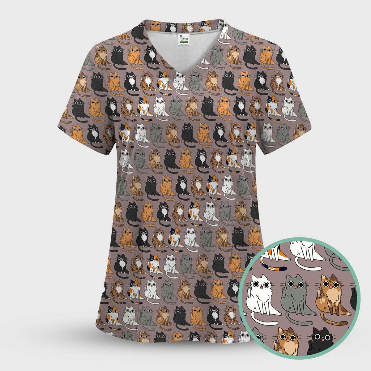 Cat Pattern Nurse Scrub Set