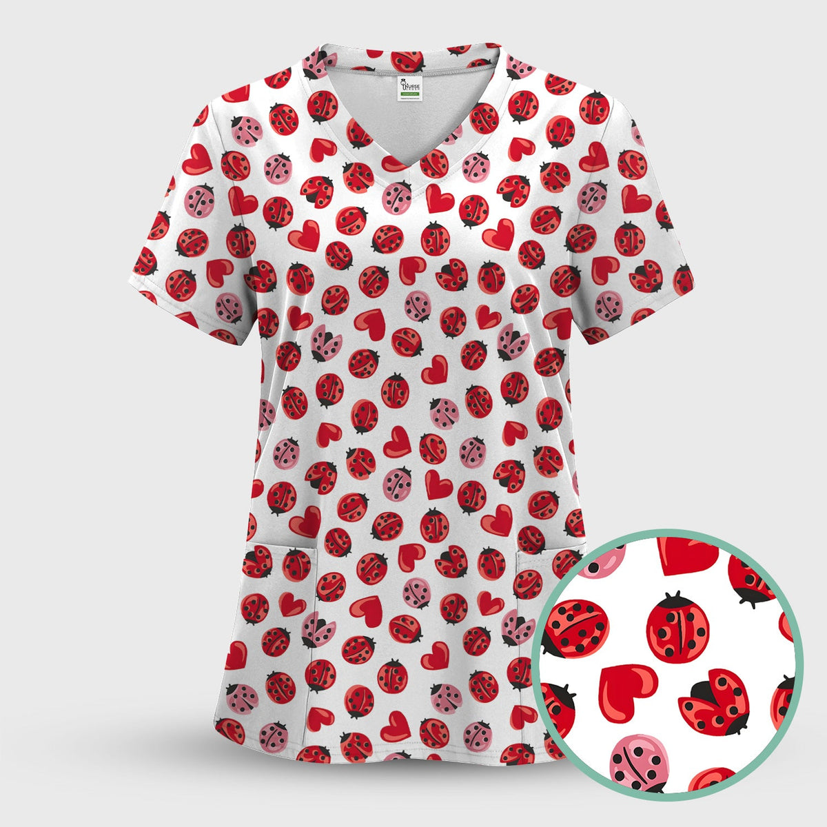 Ladybug Red Heart Nurse Scrub Set