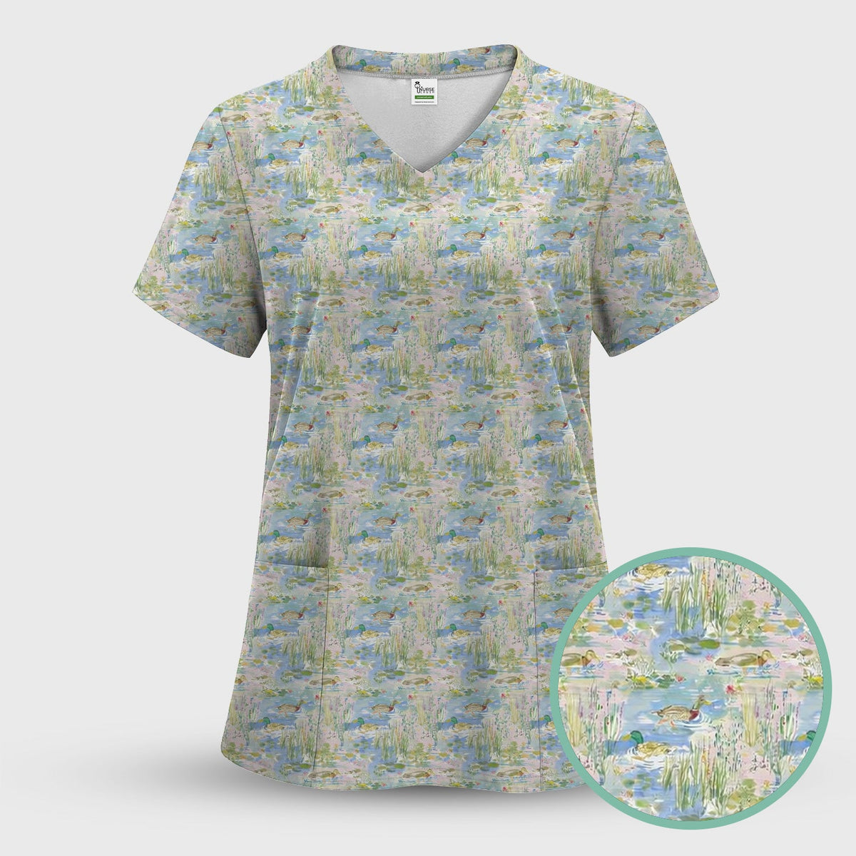Ducks In Pond Nurse Scrub Top