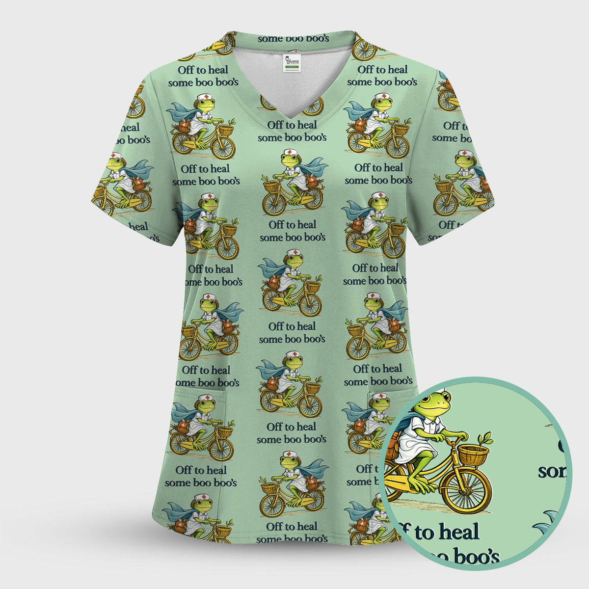 Frog Cycling Nurse Scrub Top