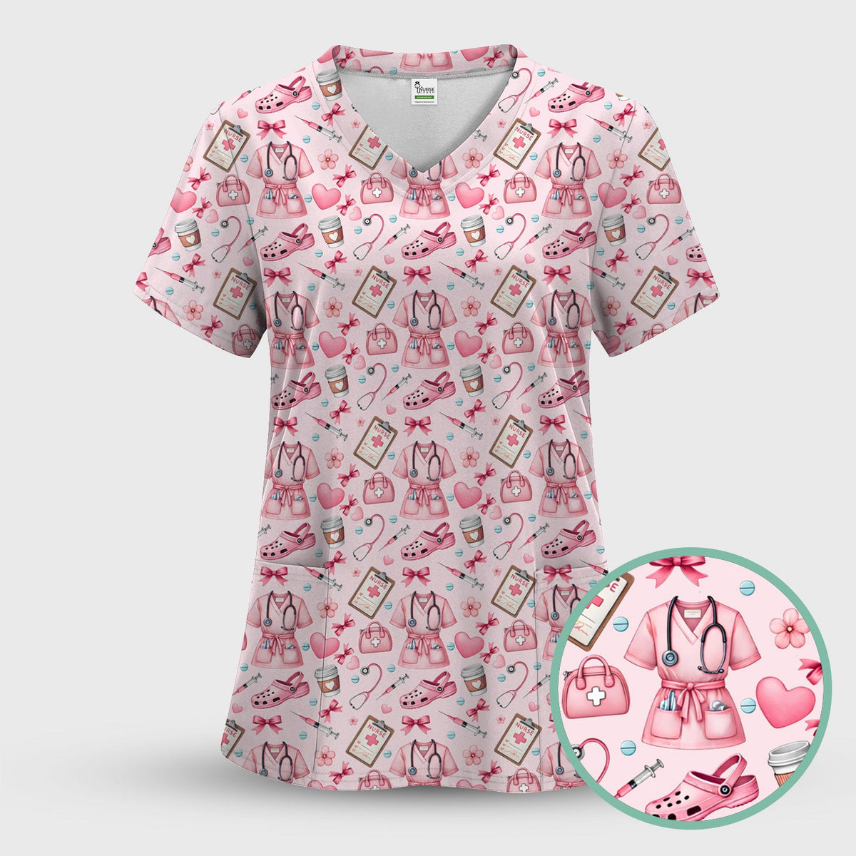 Valentine Pink Nurse Icons Scrub Set