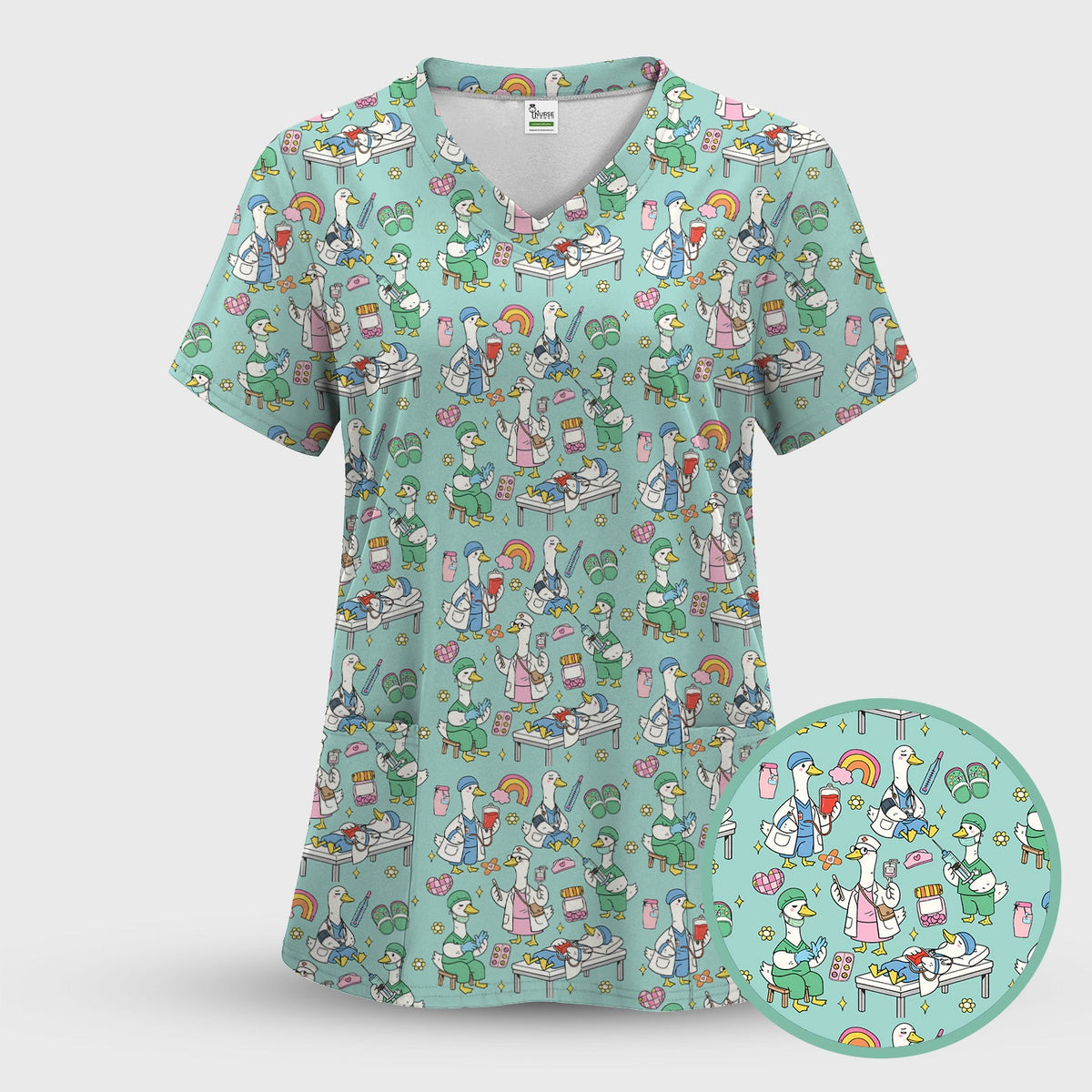 Duck Medical Doodle Nurse Scrub Top
