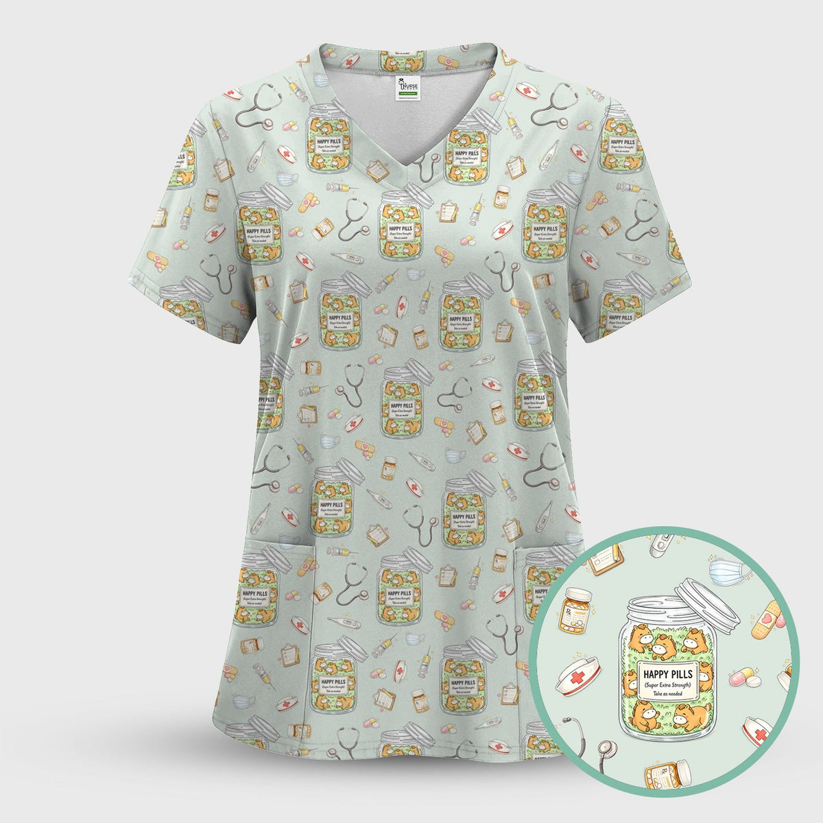 Happy Pills Horse Nurse Scrub Set