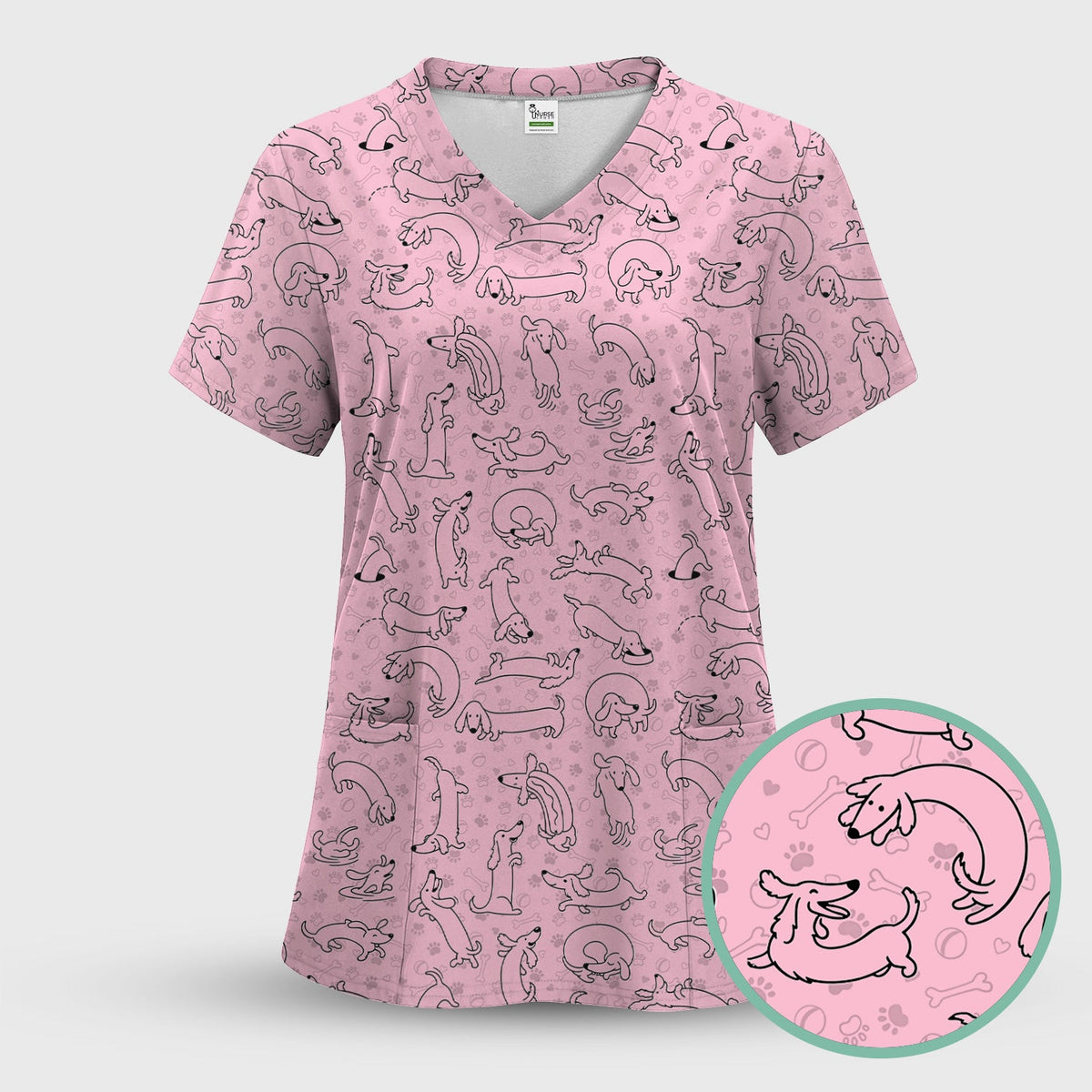 Dachshund Line Art Nurse Scrub Top