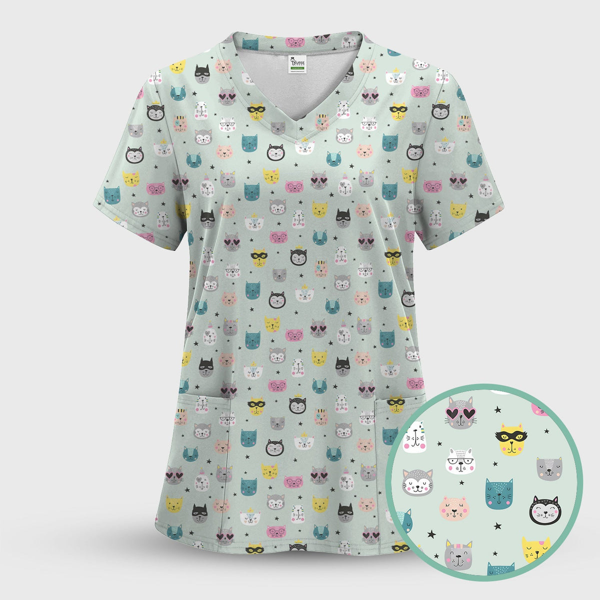 Colorful Cat Nurse Scrub Top
