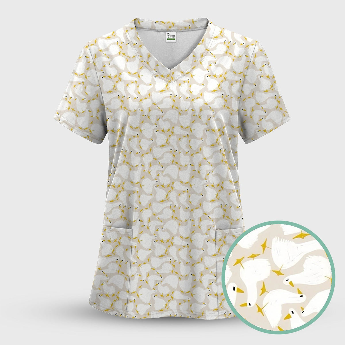 White Goose Yellow Star Nurse Scrub Set