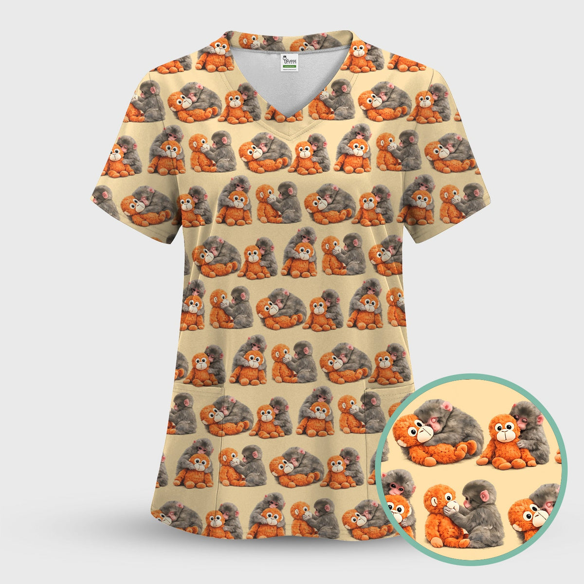 Cute Baby Monkey Plush Toy Nurse Scrub Set