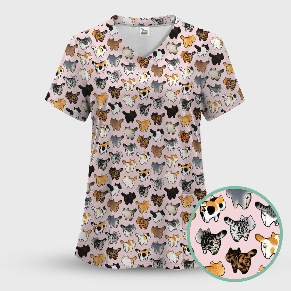 Cat Butt Nurse Scrub Top