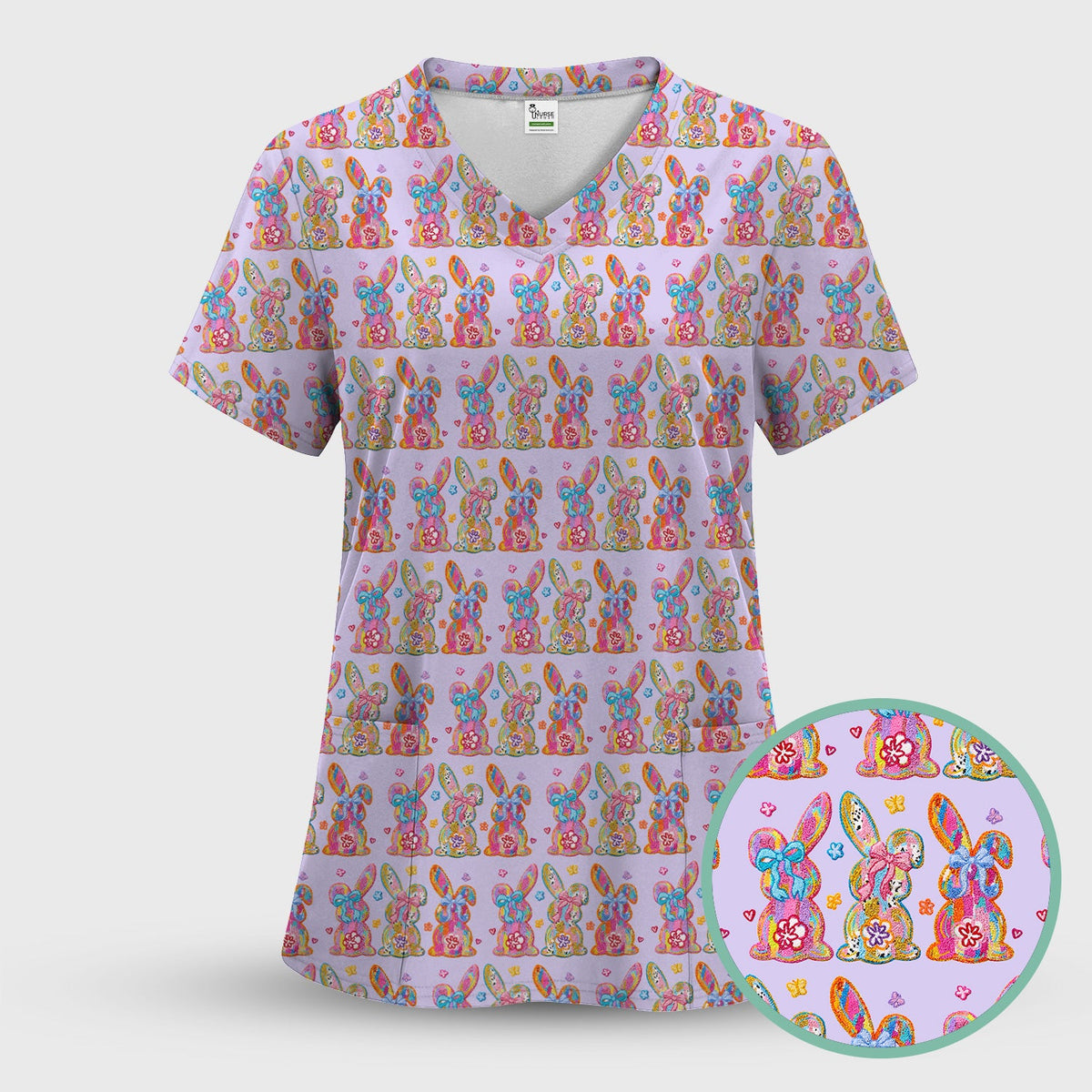 Pastel Bunny Floral Nurse Scrub Set