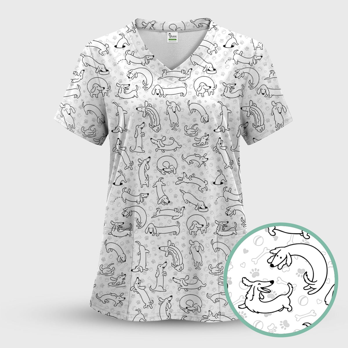 Dachshund Line Art Nurse Scrub Top