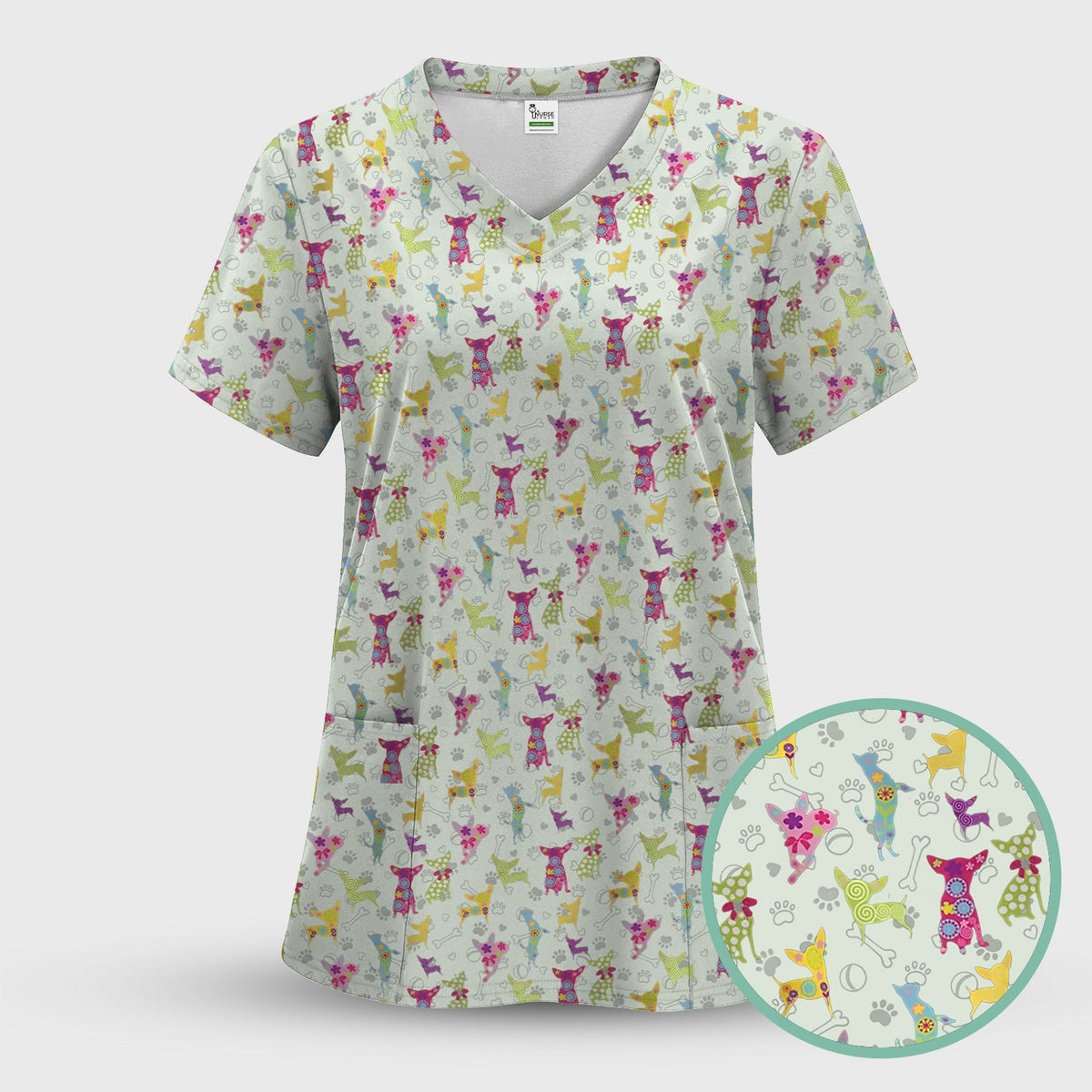 Colorful Playful Dog Nurse Scrub Set
