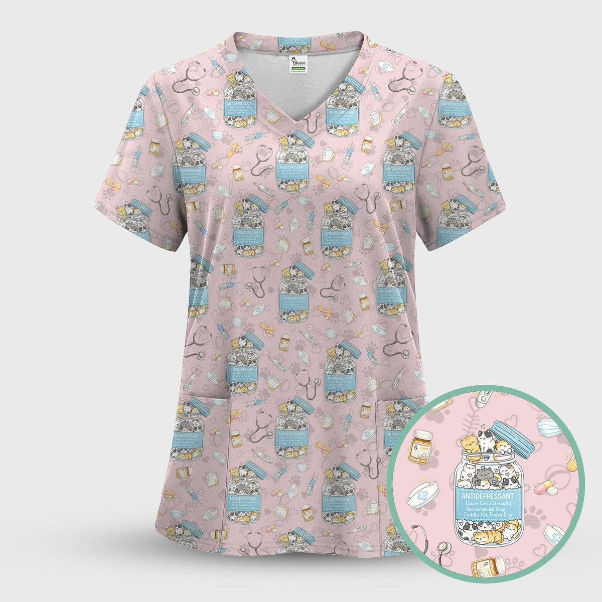 Antidepressant Cat Jar Nurse Scrub Set