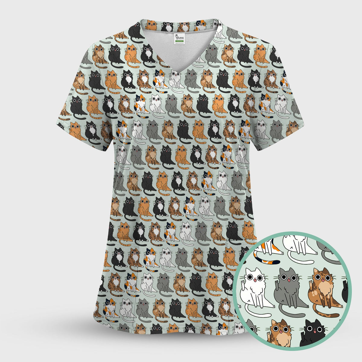 Cat Pattern Nurse Scrub Top