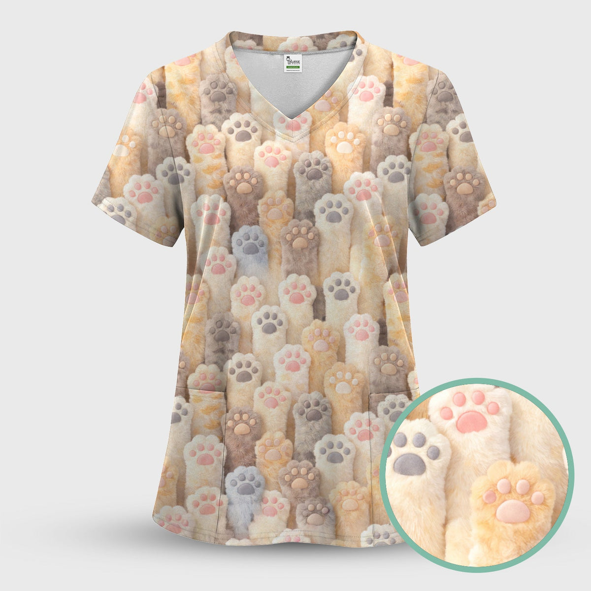 Fluffy Cat Paw Nurse Scrub Top