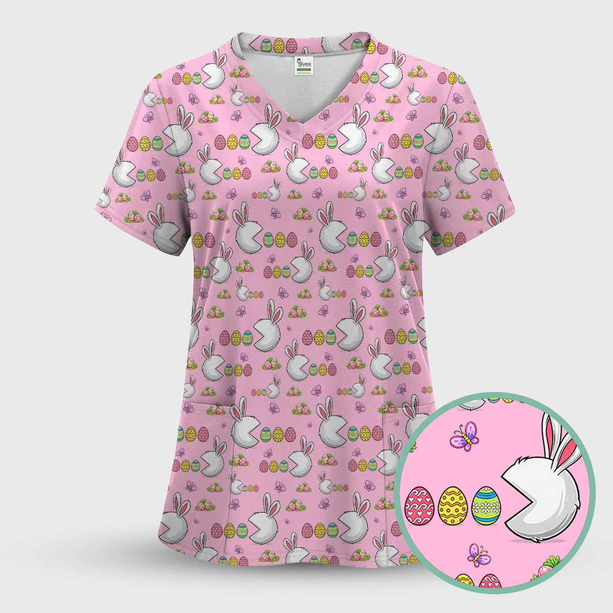 Bunny Colorful Eggs Nurse Scrub Set - Easter Gift