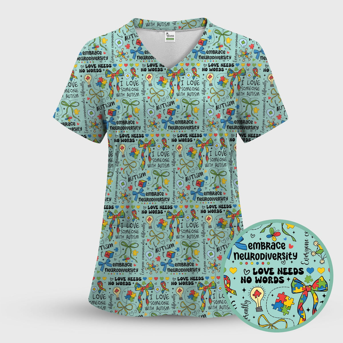 Autism Awareness Puzzle Ribbon Pastel Nurse Scrub Set