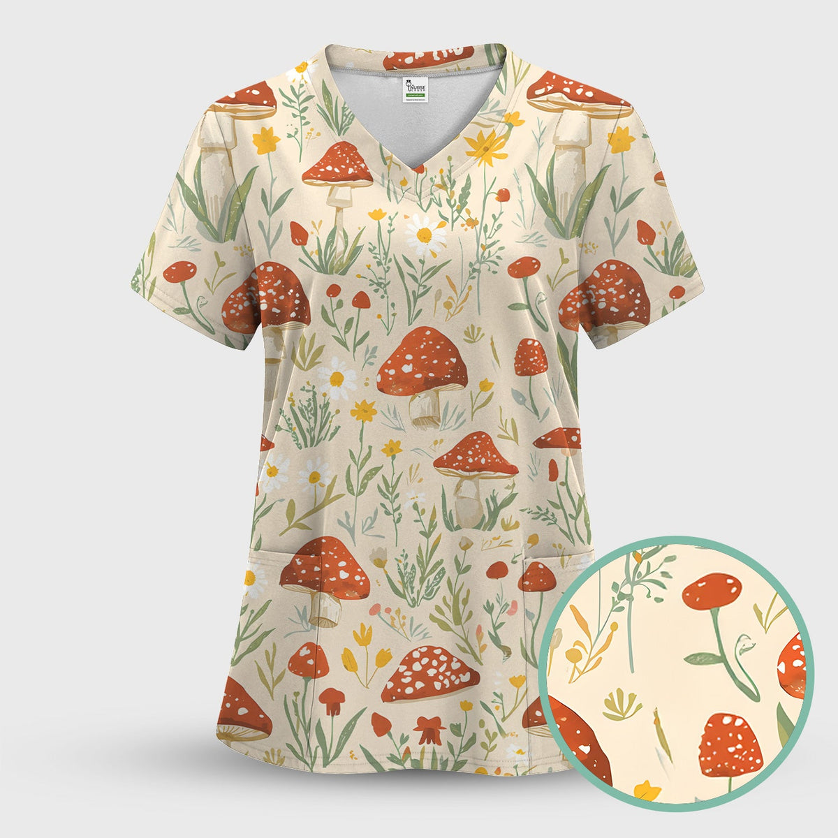 Mushroom Wildflower Nurse Scrub Top