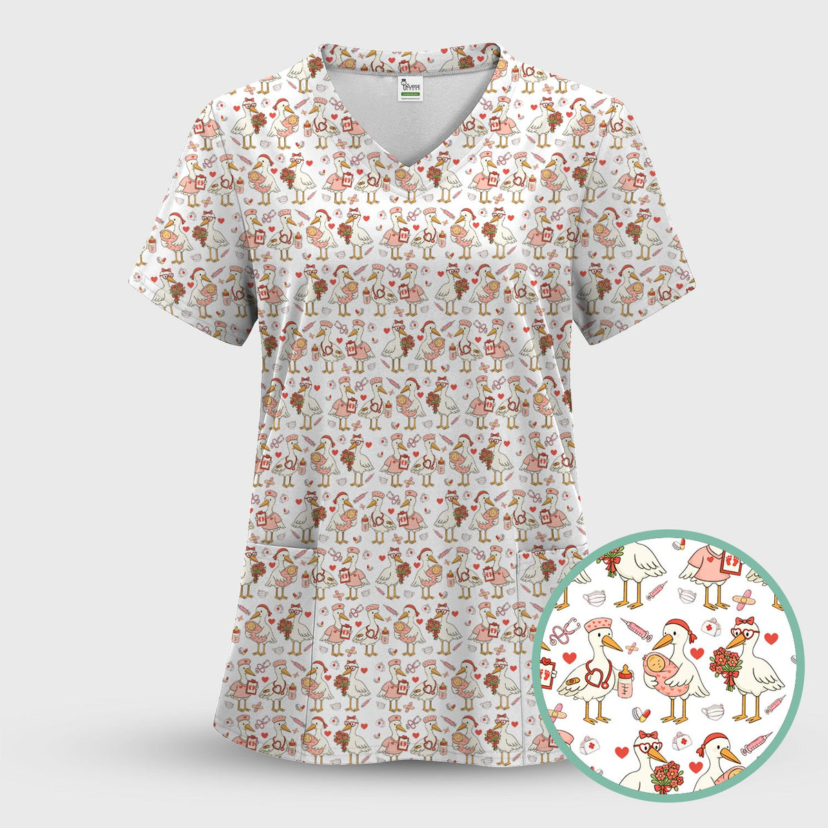 Valentine Goose Nurse Scrub Top