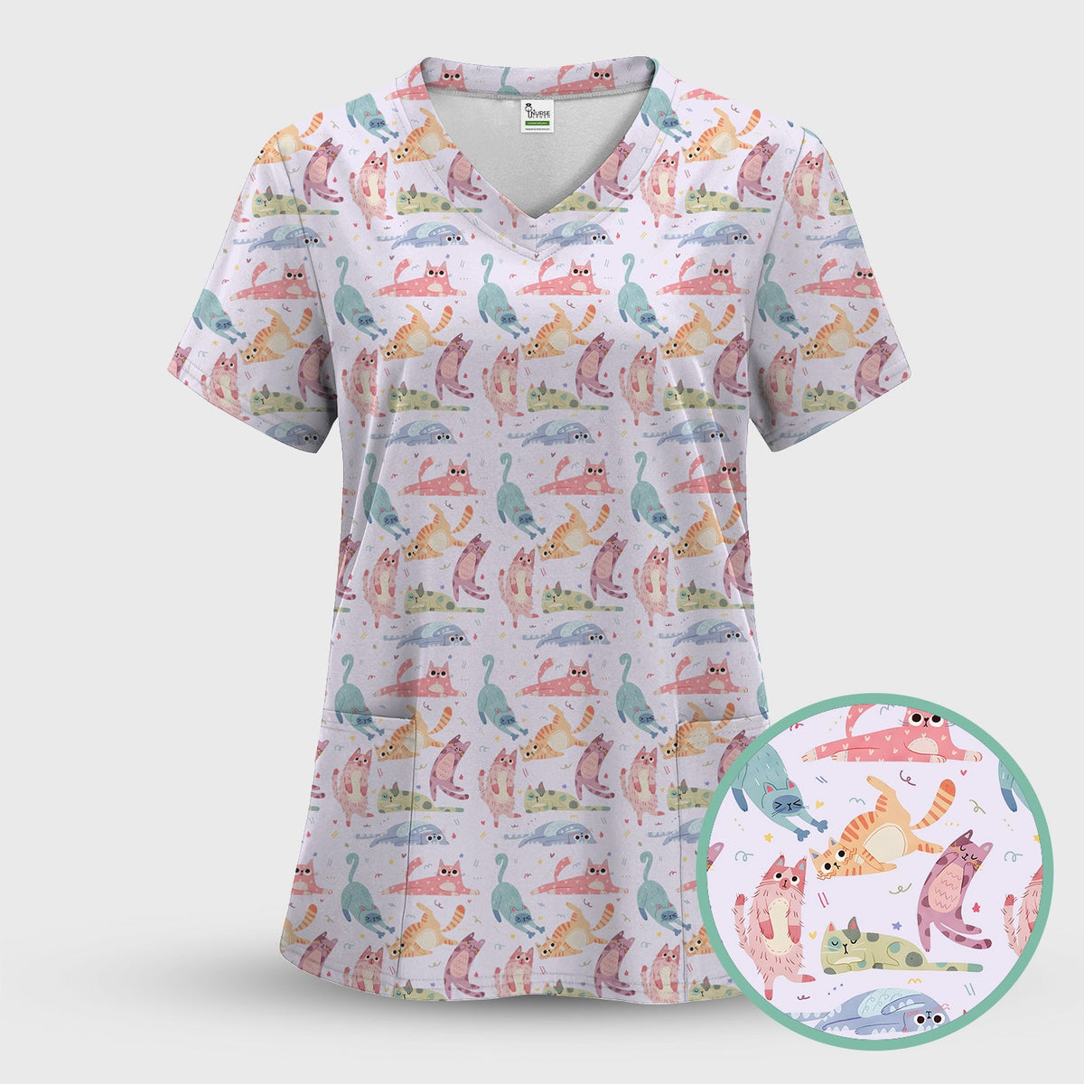 Pastel Cat Nurse Scrub Top