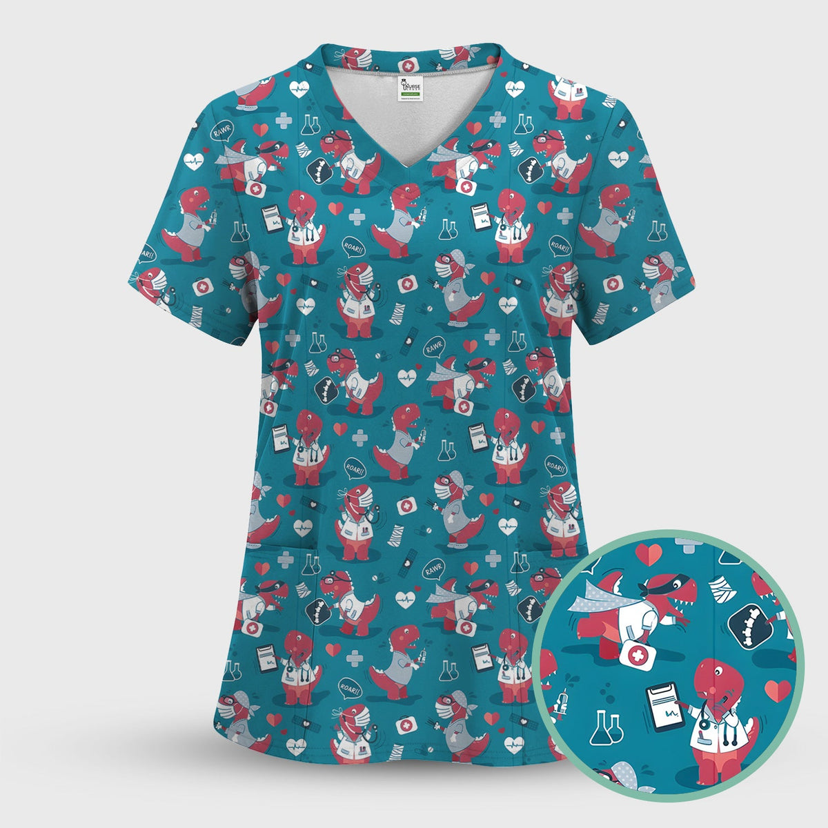 Dinosaur Doctor Nurse Scrub Top