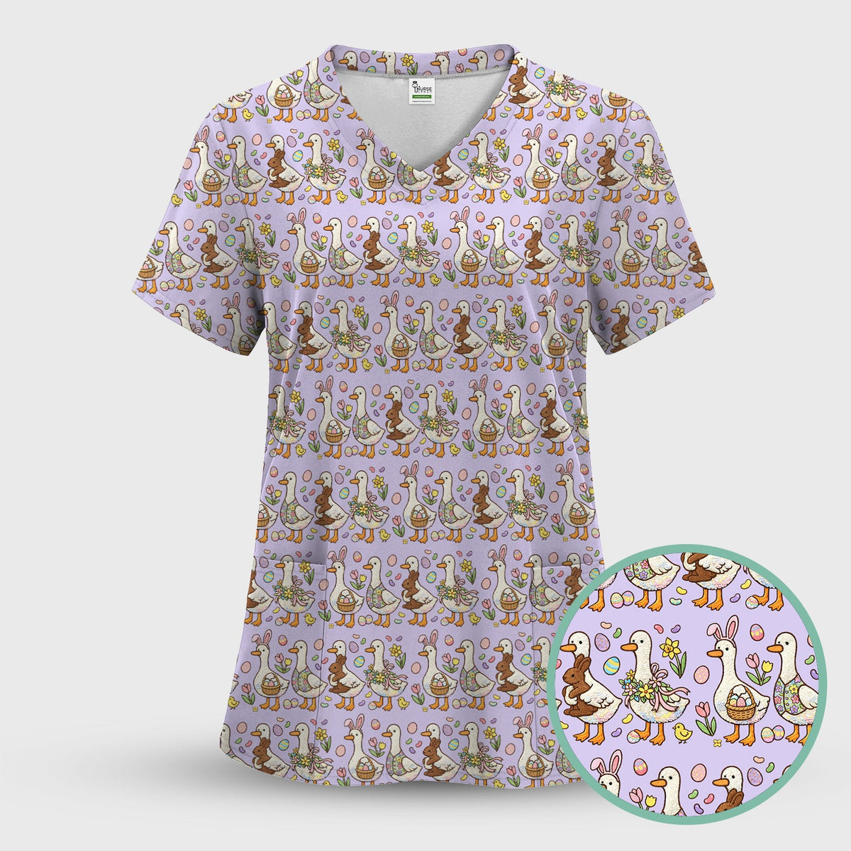 Duck Bunny Egg Floral Nurse Scrub Set - Easter Gift
